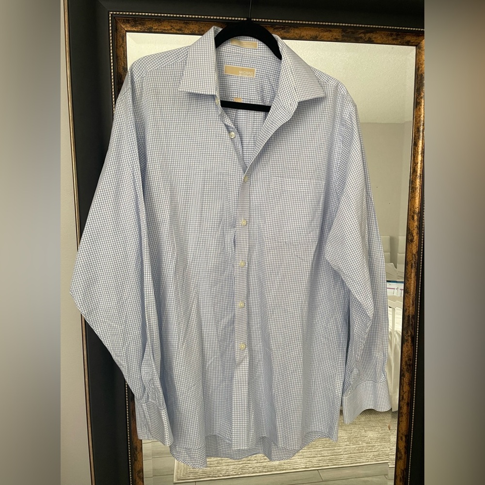 Michael Kors Men's Blue Grid Dress Shirt - Picture 3 of 4